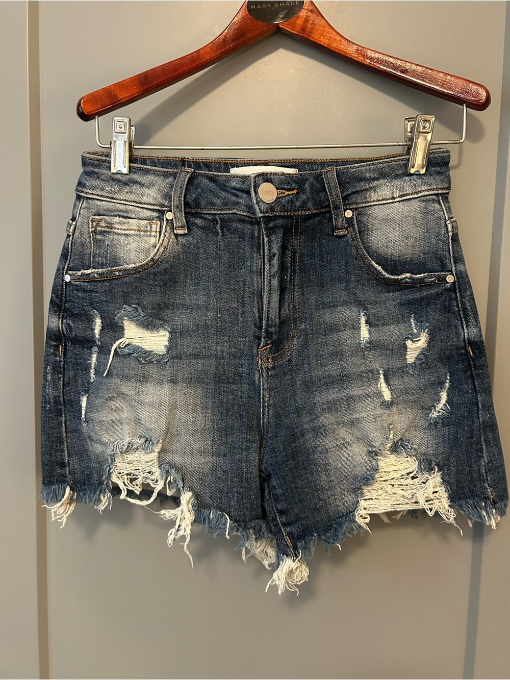 Distressed Denim Women’s Shorts - Dark Blue